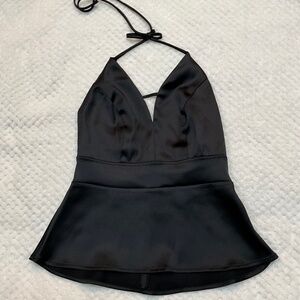 NWT Express Black Satin Peplum Tie Halter Top - size 00P